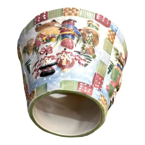 Ceramic YANKEE CANDLE SHADE Quilt Snow Winter Snowman ~ 3” Tall - Picture 6 of 10